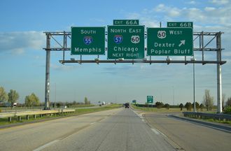 I-55 south at I-57/US 60 - Sikeston, MO