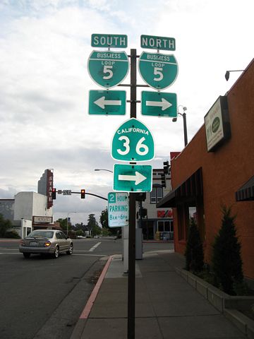 SR 36 west at the overlap with Business Loop I-5 north in Red Bluff, CA