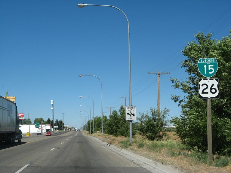 Business Loop I-15/US 26 combine northward into Idaho Falls, ID