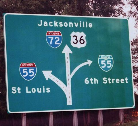 I-55/72 south at Business Loop I-55 in Springfield, Illinois
