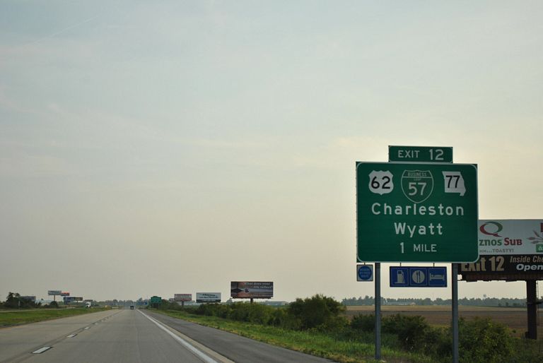 Southbound I-57 one mile ahead of Business Loop I-57 to Charleston, MO