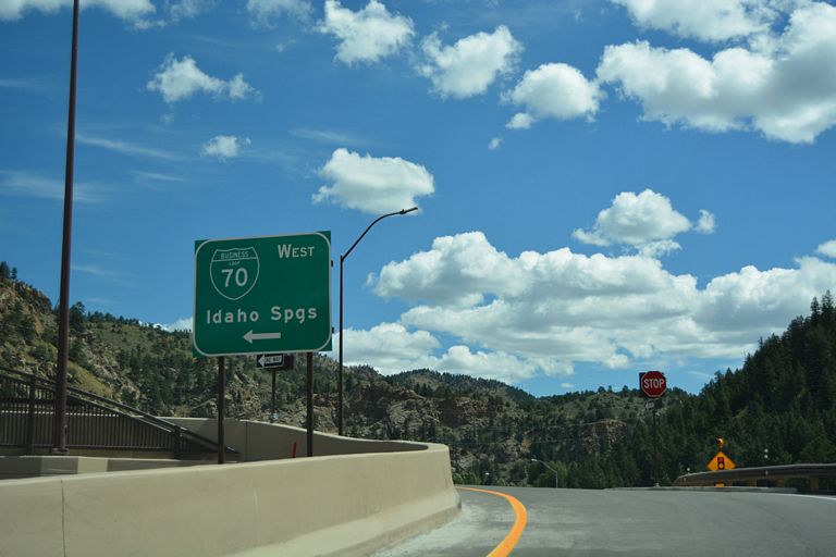 I-70 east at Business Loop I-70 west into Idaho Springs, CO