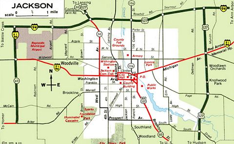 1970 map of Jackson, Michigan showing the course of Business Loop I-94