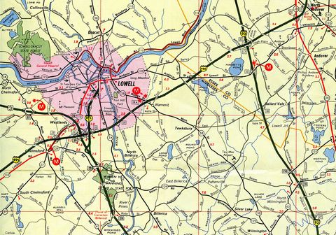 1969 map showing Business Spur I-495 in Lowell, Massachusetts.