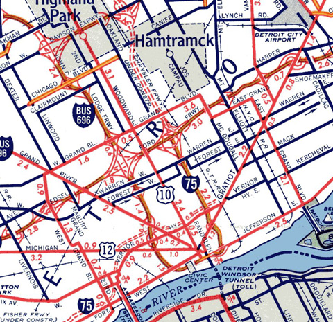 1966 map showing Business Spur I-696 in Detroit, Michigan