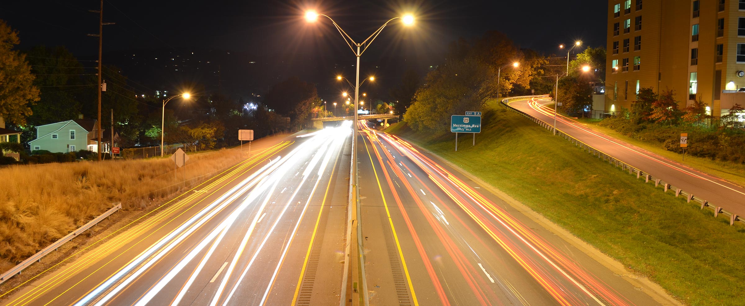 Nighttime view of Interstate 240 in Asheville