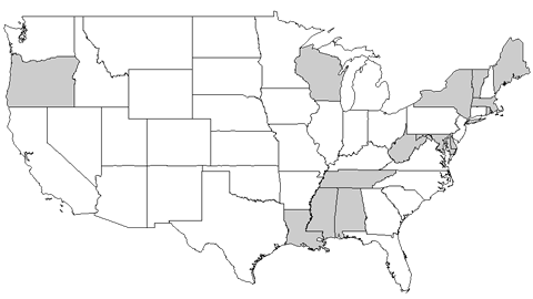 Map of states that have never used Interstate Business Routes