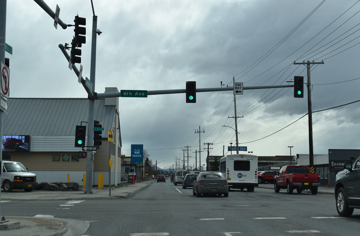 SR 1 (Gambell Street) south at I-A1 (6th Avenue) north in Anchorage, AK.