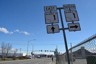 6th Ave east at I-A1 north and I-A3 south at Gambell St in Anchorage, AK.