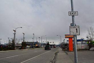 Interstate A1 following Alaska State Route 1 east from Anchorage