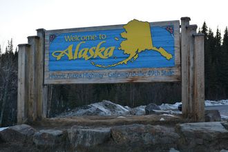 Welcome to Alaska sign at Alcan Border
