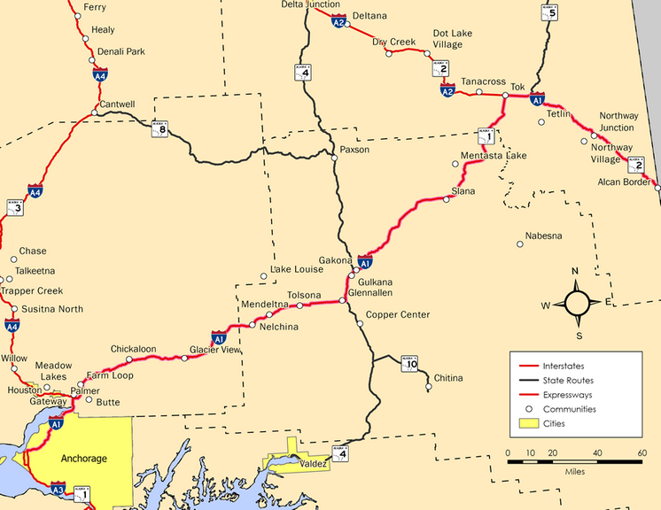 Road map of I-A1 in Alaska