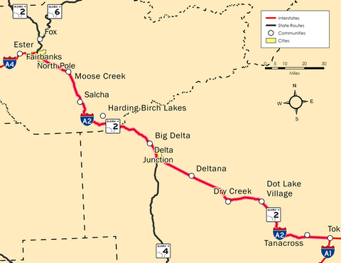Road map of I-A2 in Alaska
