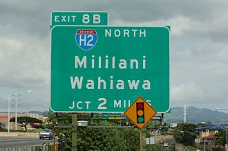 I-H1 east ahead of Interstate H2 on Oahu, Hawaii