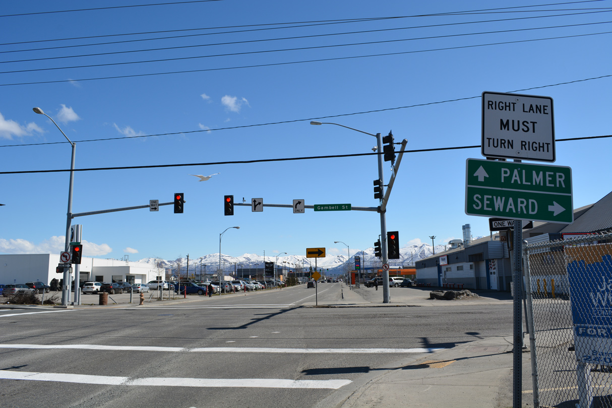 6th Avenue east at I-A3/SR 1 south and I-A1/SR 1 north in Anchorage, AK.