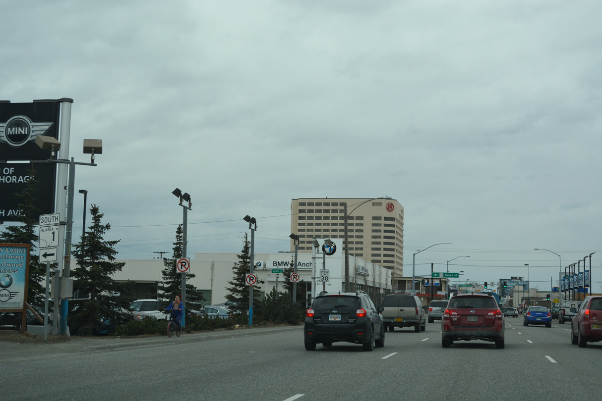 SR 1 (5th Avenue) west at I-A3 (Gambell Street) in Anchorage, AK.
