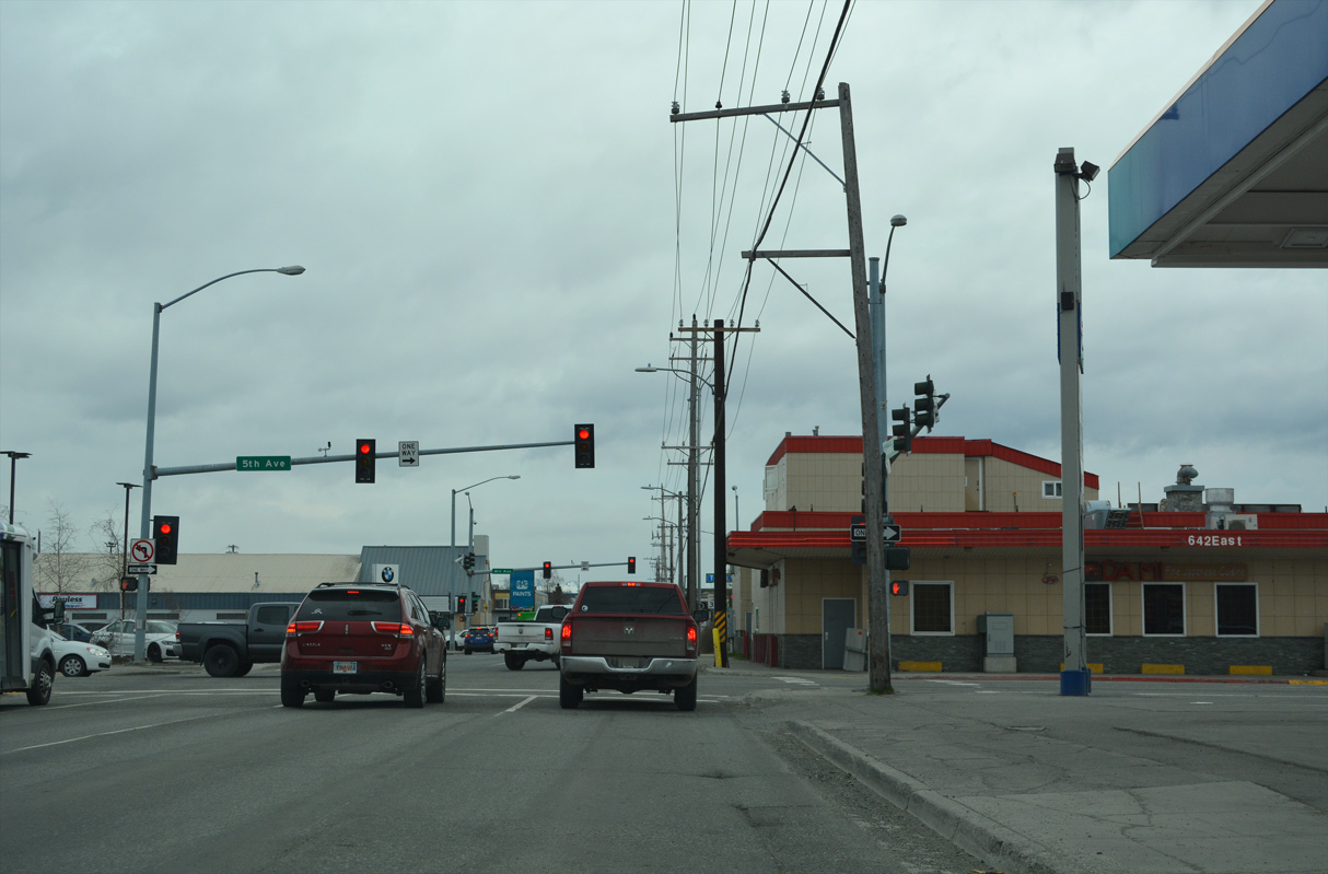 Gambell Street south at 5th Avenue in Anchorage, AK.