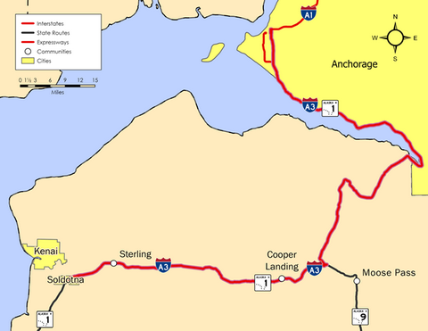 Road map of I-A3 in Alaska