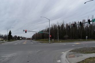 Kenai Spur Highway north at SR 1/I-A1 (Sterling Highway) in Soldotna, AK.
