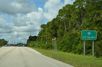 SR 400 west meets I-4 west beyond Williamson Boulevard in Daytona Beach, Florida.