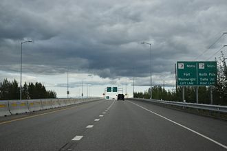 SR 3 spans Cushman Street east into the exchange with SR 2 in Fairbanks, AK