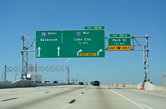 I-95 south a half mile ahead of I-10 west to Lake City, Florida.