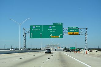 I-95 north at Park Street, a quarter mile from the westbound beginning of I-10.