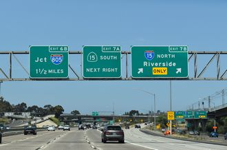 Interstate 8 west at I-15 at Mission Valley in San Diego, California