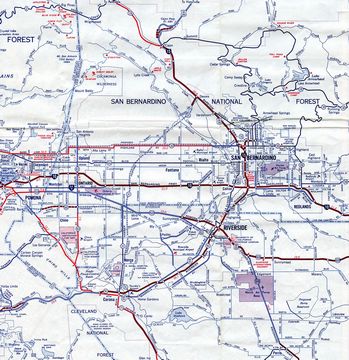 1969 map showing Interstate 15 ending at I-10 in San Bernardino.