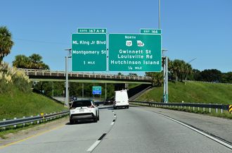 U.S. 17 branches north from I-16 near the east end in Savannah, GA
