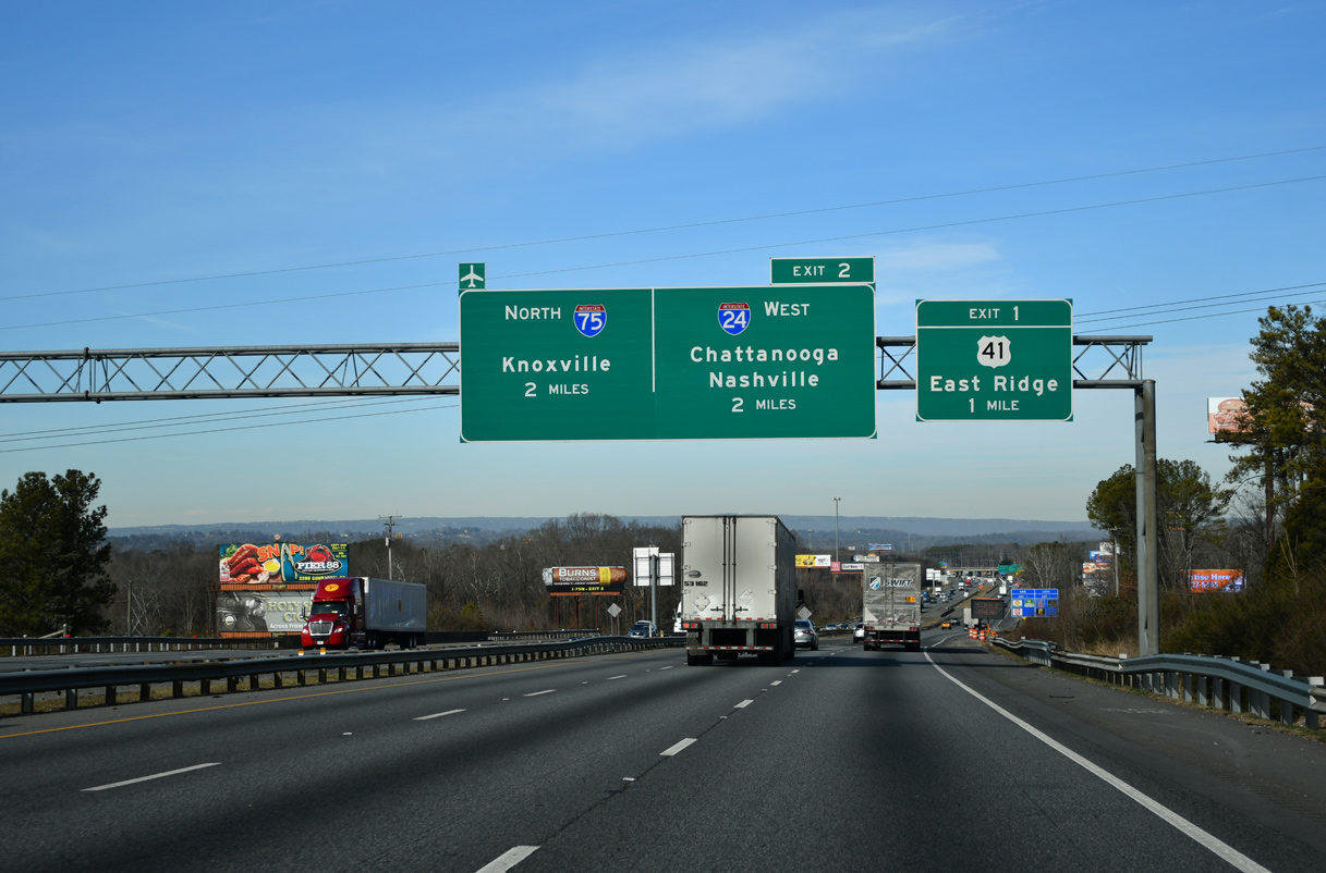 I-75 north two miles ahead of I-24 west at Fort Oglethorpe, Georgia