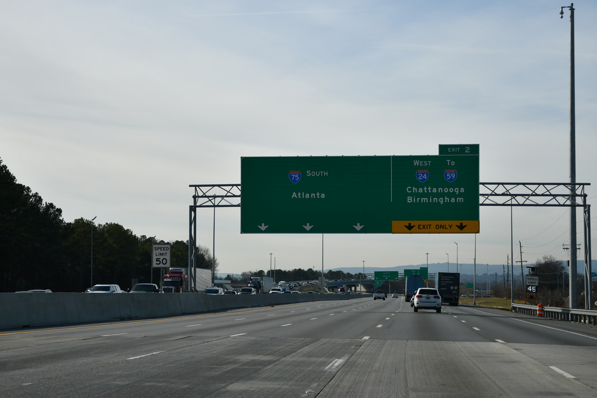 I-24 west connects I-75 south with I-59 to Birmingham, Alabama