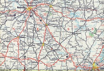 1961 road map of central Tennessee