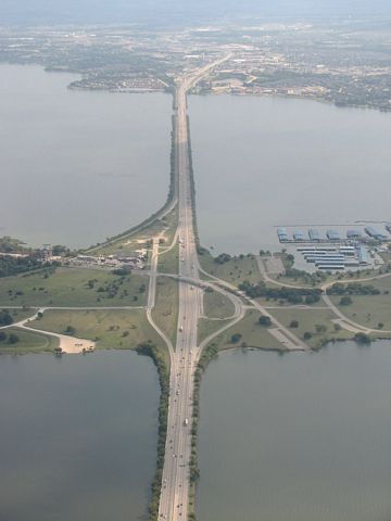IH 30 spanning Lake Hubbard, TX