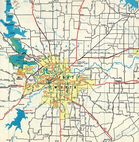 1954 road map of Forth Worth, TX