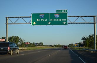 I-35 south at I-35E/W split - Columbus, MN