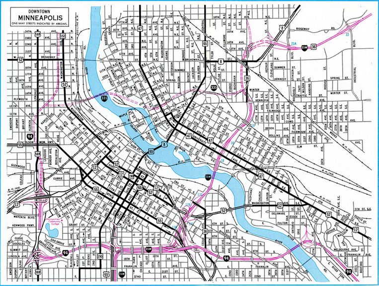 Downtown Minneapolis Inset – 1975 Minnesota Official Highway Map