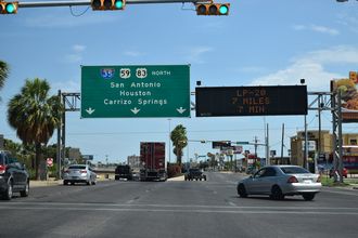 The northbound beginning of Interstate 35 in Laredo, Texas