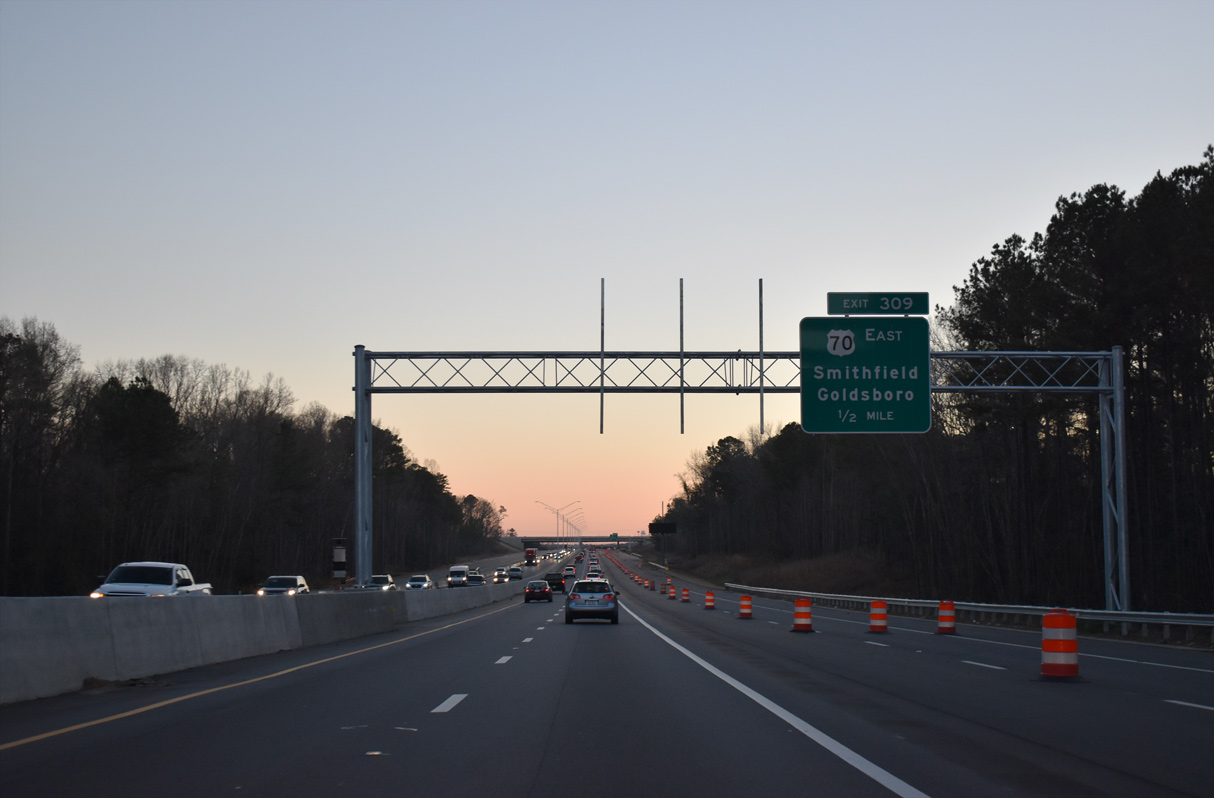 I-40 east ahead of New Bethel Church Road and Exit 309 to US 70/Future I-42.