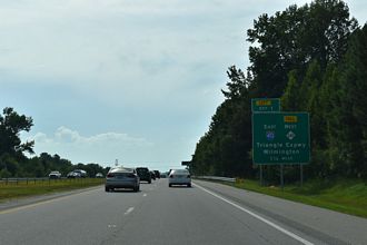I-42 one and a half miles ahead of I-40 and NC 540 (Triangle Expressway)