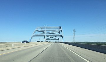 I-43 southbound on the Leo Frigo Bridge in Green Bay, Wisconsin. 