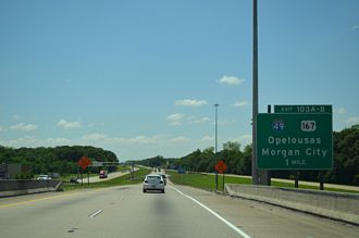 I-10 west at I-49/US 167 - Lafayette, LA