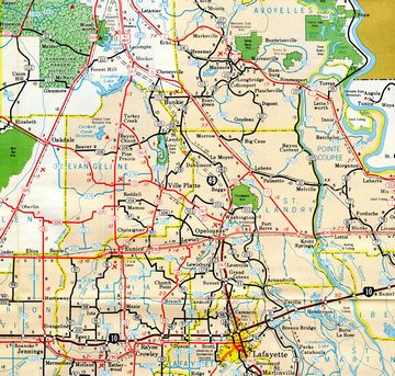 Interstate 49 corridor between Lafayette and Alexandria – 1982 Louisiana Official Highway Map 