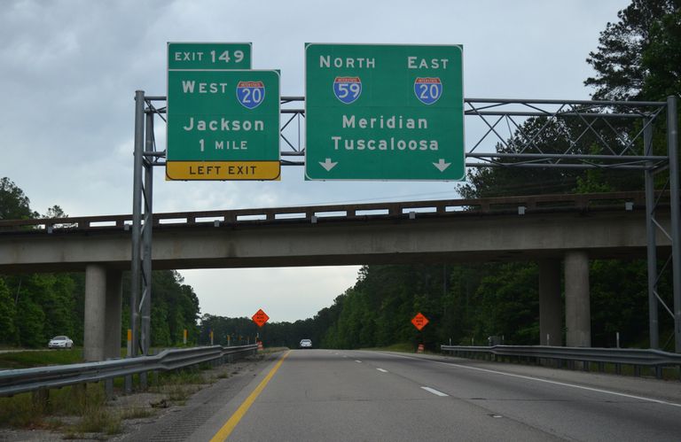 I-59 north combines with I-20 east into Meridian, Mississippi.