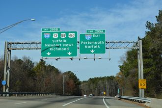 Interstate 64 at I-264 and I-664 in Hampton Roads, Virginia