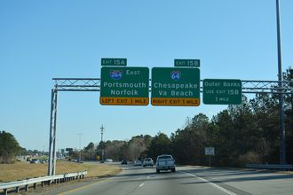 I-664 south at I-64/264 - Bowers Hill, VA