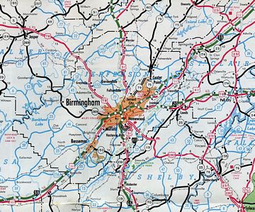 Birmingham area – 1974 Alabama Official Highway Map