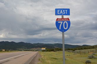 The Eastbound beginning of Interstate 70 at Cove Fort, Utah