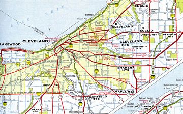 I-71, I-80N and I-90 proposed to encircle Downtown Cleveland in 1962.