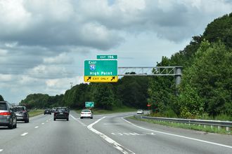 I-40 east at I-74 in south Winston-Salem, North Carolina.